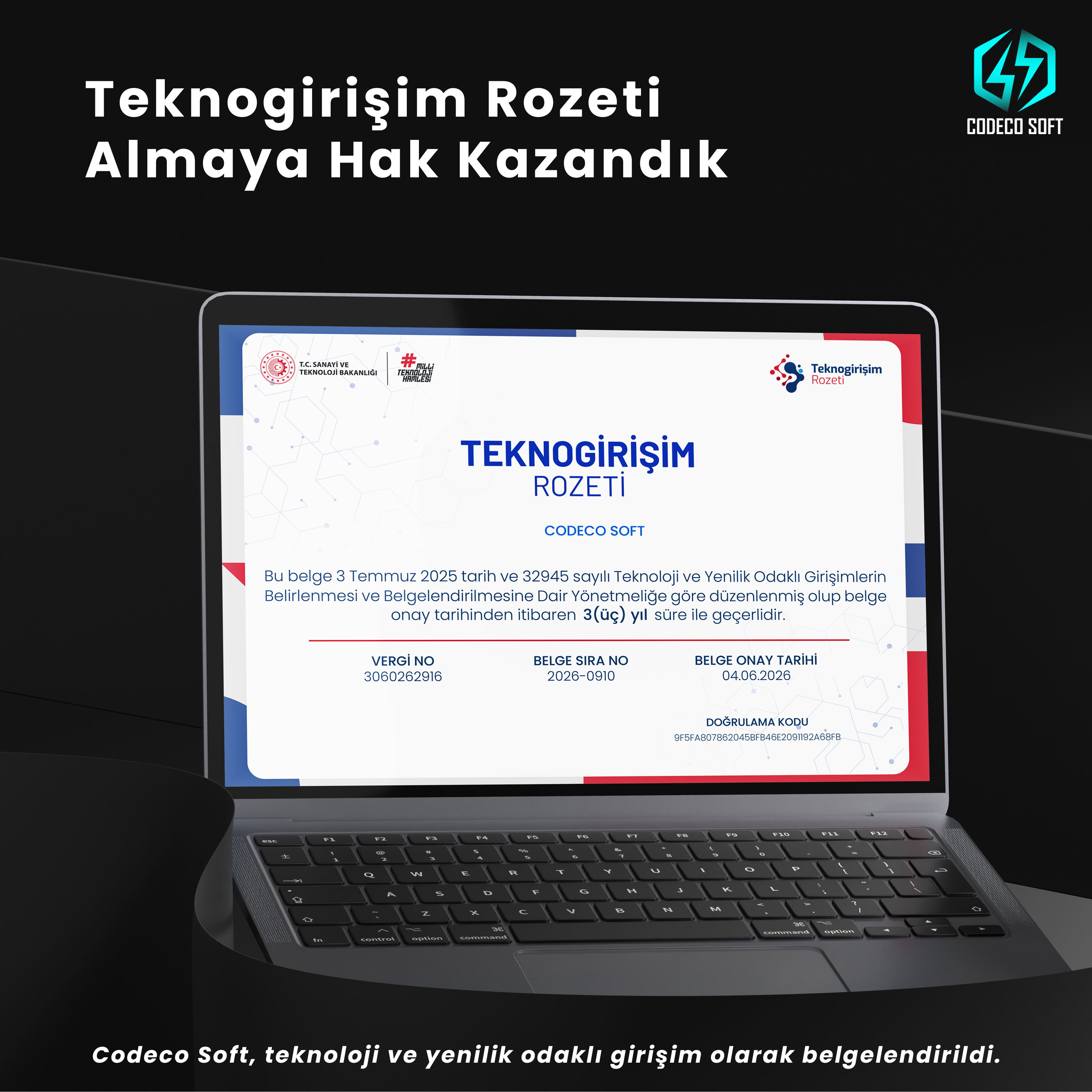 Codeco Soft Teknogirişim Rozeti Almaya Hak Kazandı